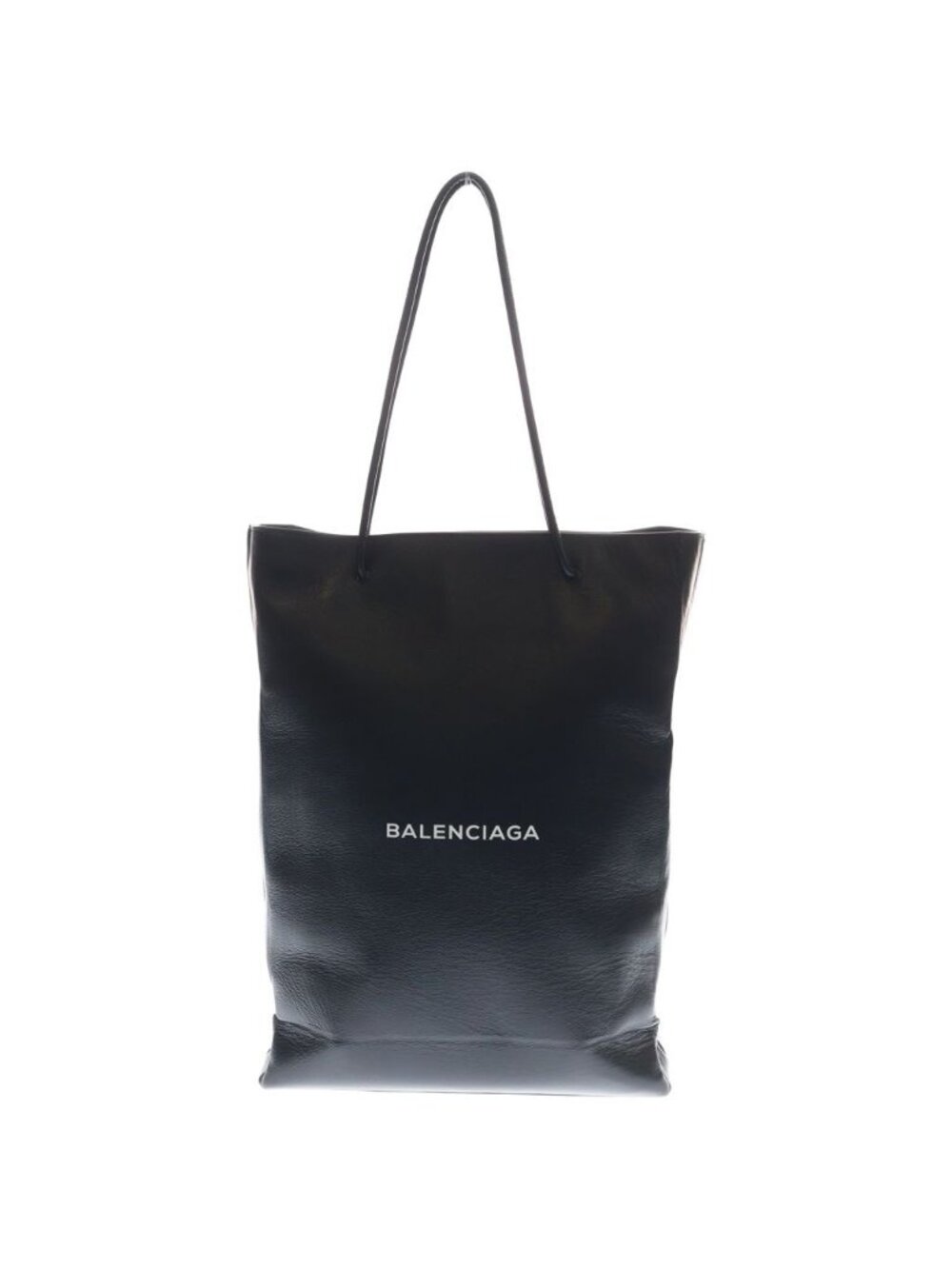 Balenciaga North South Leather Shopping Tote Bag Medium Logo Print Black